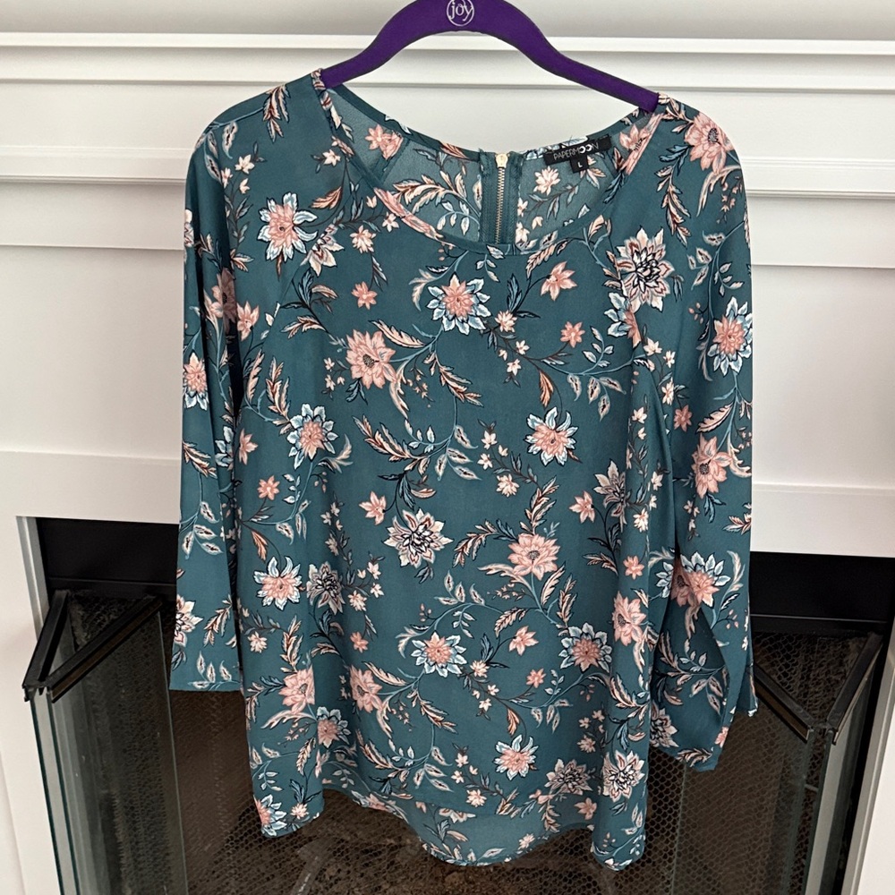 Papermoon Teal Floral Blouse- Large  Excellent Condition